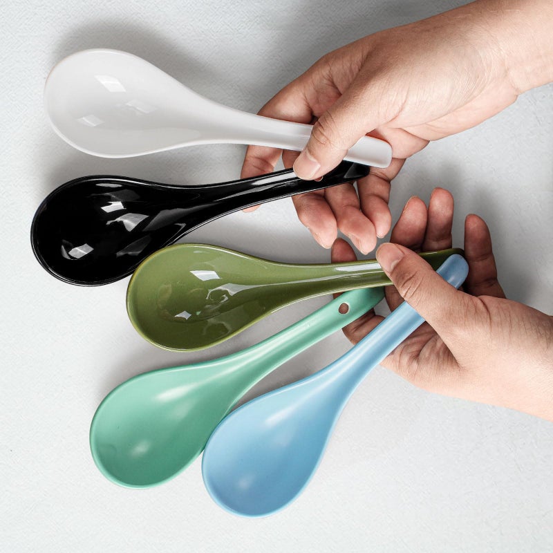 Artena Bright White 6.75 inch Asian Soup Spoons Set of 6, Ultra-fine Porcelain Tablespoon, Chinese/Japanese Kitchen Soup Spoons for Cereal, Ramen Pho - Deep Oval Hook Design - Image 3
